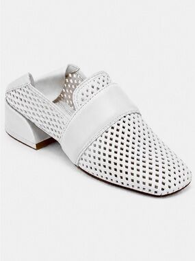 MERCEDES CASTILLO Mati Convertible White Leather Perforated Block Heel Loafer